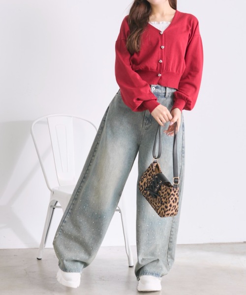 OLIVE des OLIVE(オリーブデオリーブ)の「ハートボタンカーディガン(カーディガン/ボレロ・レディース・ネイビー/イエロー/サックスブルー/レッド/オフホワイト・FREE)」の22枚目の写真