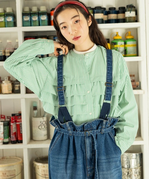 niko and...（ニコアンド）の「ケアイージーコタットフリルシャツ（シャツ/ブラウス・レディース・オフホワイト/チャコール/グリーン/ブルー・LARGE/SHORT）」の8枚目の写真