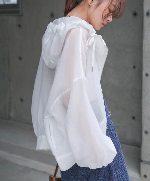 Bab（バブ）の「フード付きシアーパーカー（パーカー・レディース・グレー/アイボリー/ブラック・M）」の7枚目の写真