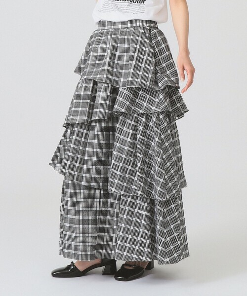 Ray BEAMS（レイビームス）の「サッカー チェック ティアード スカート（スカート・レディース・ブラック/ホワイト・1/0）」の2枚目の写真