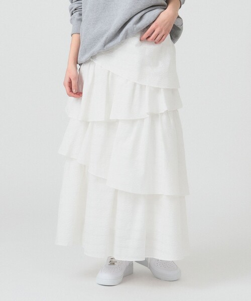 Ray BEAMS（レイビームス）の「サッカー チェック ティアード スカート（スカート・レディース・ブラック/ホワイト・1/0）」の8枚目の写真