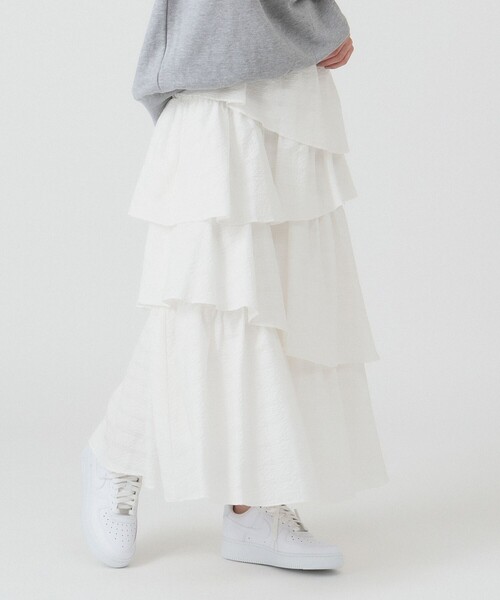 Ray BEAMS（レイビームス）の「サッカー チェック ティアード スカート（スカート・レディース・ブラック/ホワイト・1/0）」の9枚目の写真