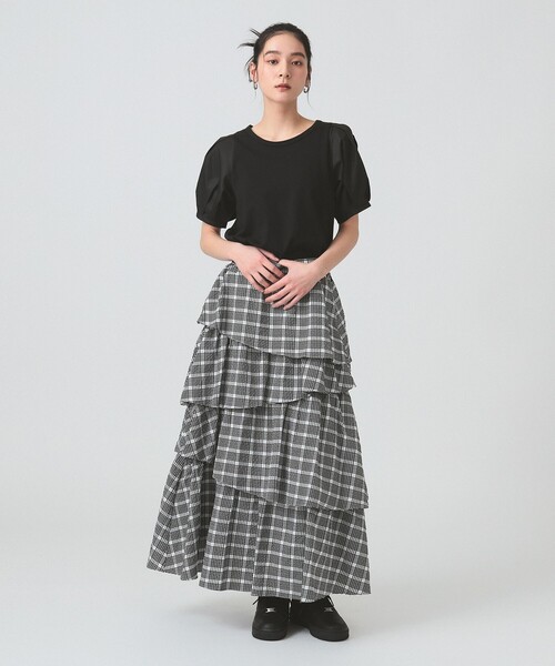 Ray BEAMS（レイビームス）の「サッカー チェック ティアード スカート（スカート・レディース・ブラック/ホワイト・1/0）」の15枚目の写真