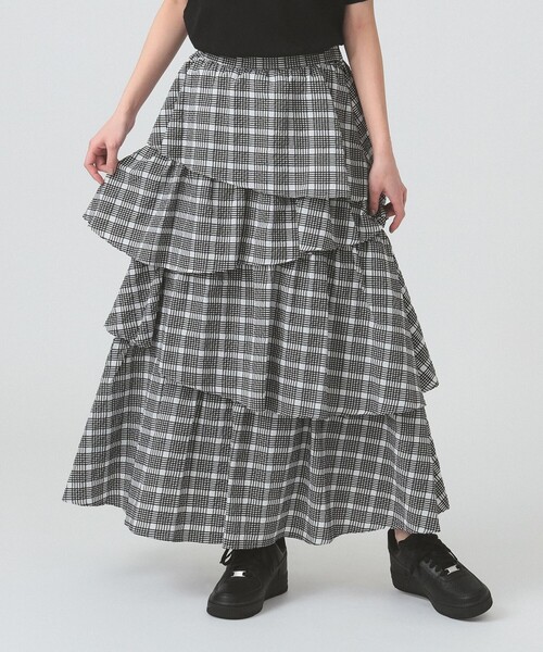 Ray BEAMS（レイビームス）の「サッカー チェック ティアード スカート（スカート・レディース・ブラック/ホワイト・1/0）」の18枚目の写真