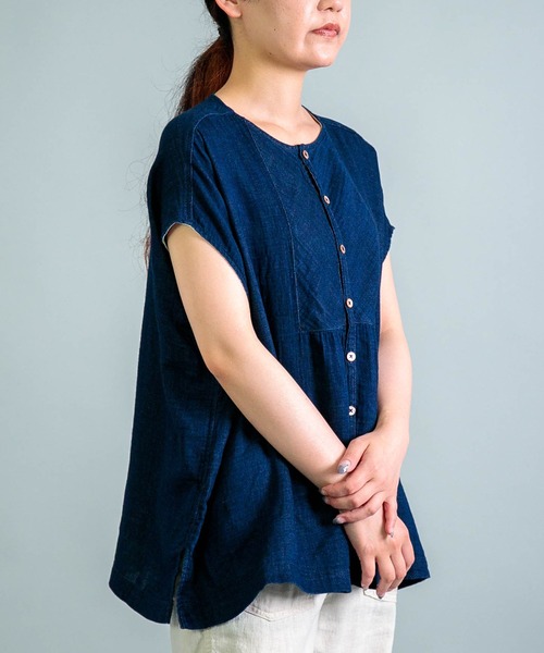 ブラウス シャツ 「OMNIGOD womens / オムニゴッド」 ダブルガーゼフレンチスリーブガーデナーシャツ レディース OMNIGOD（オムニゴッド）の「[OMNIGOD womens / オムニゴッド