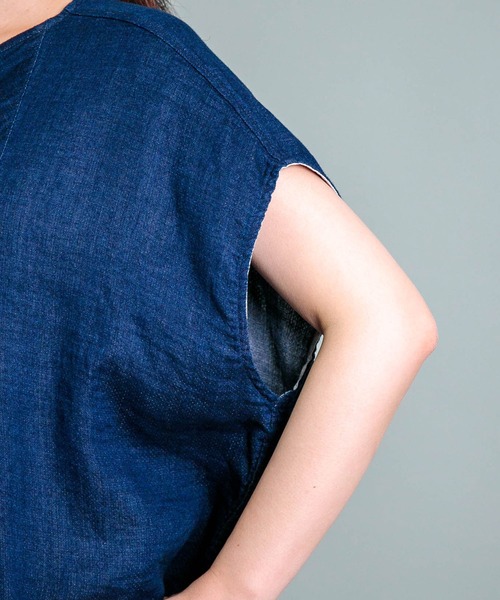 ブラウス シャツ 「 OMNIGOD womens / オムニゴッド 」 インディゴ二重ガーゼ アトリエフレンチスリーブシャツ レディース OMNIGOD womens / オムニゴッド ] インディゴ二重ガーゼ