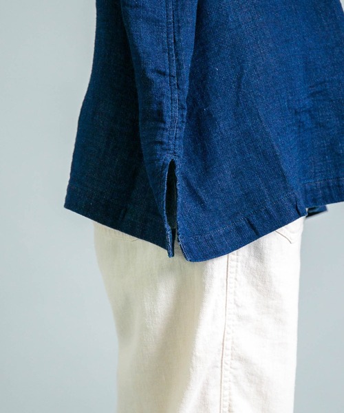 ブラウス シャツ 「 OMNIGOD womens / オムニゴッド 」 インディゴ二重ガーゼ アトリエフレンチスリーブシャツ レディース OMNIGOD womens / オムニゴッド ] インディゴ二重ガーゼ