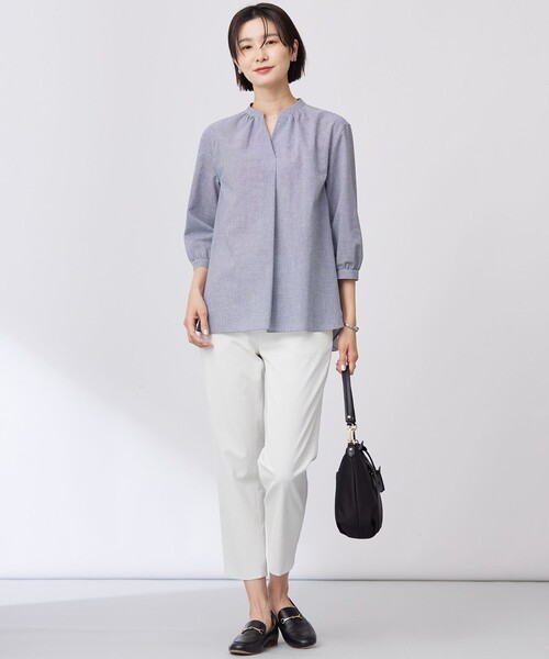 J.PRESS Ladies(J.プレス レディス)の「【洗える】リネンminiチェック バンドカラー プルオーバー ブラウス(シャツ/ブラウス・レディース・ライトグリーン系3/ネイビー系3/ピンク系3・XS)」の8枚目の写真