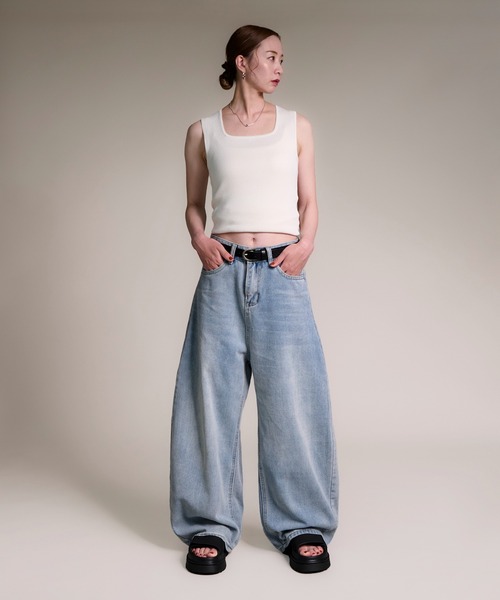 CALIFORNIA OUTFITTERS(カリフォルニア アウトフィッターズ)の「3-3A36 ルーズシルエット デニムカーブパンツ(デニムパンツ・レディース・ブルー・S/M/L/XL/XXL)」の1枚目の写真