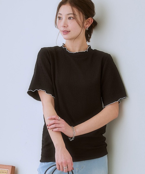 SMILE LAND（スマイルランド）の「＜大きいサイズ＞ 配色カットソージャガード半袖プルオーバー（Tシャツ/カットソー・レディース・ブラック系/ホワイト系・L/LL/3L/4L/5L）」の7枚目の写真