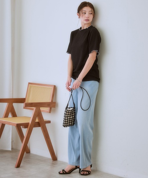 SMILE LAND（スマイルランド）の「＜大きいサイズ＞ 配色カットソージャガード半袖プルオーバー（Tシャツ/カットソー・レディース・ブラック系/ホワイト系・L/LL/3L/4L/5L）」の8枚目の写真