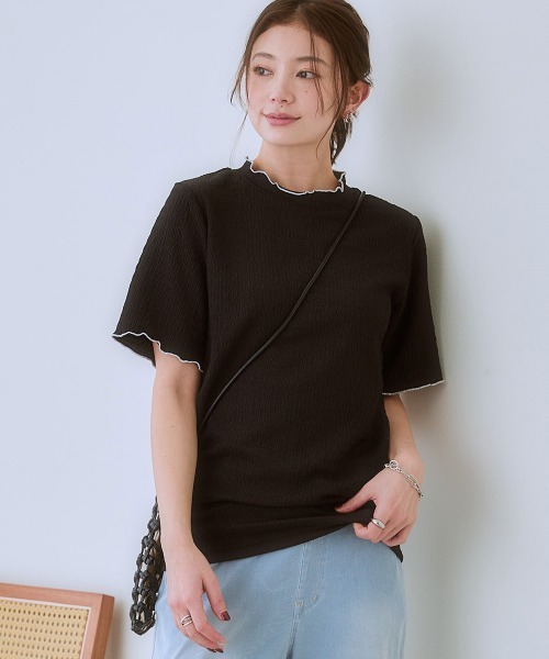 SMILE LAND（スマイルランド）の「＜大きいサイズ＞ 配色カットソージャガード半袖プルオーバー（Tシャツ/カットソー・レディース・ブラック系/ホワイト系・L/LL/3L/4L/5L）」の9枚目の写真