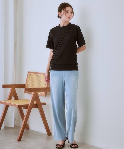 SMILE LAND（スマイルランド）の「＜大きいサイズ＞ 配色カットソージャガード半袖プルオーバー（Tシャツ/カットソー・レディース・ブラック系/ホワイト系・L/LL/3L/4L/5L）」の10枚目の写真