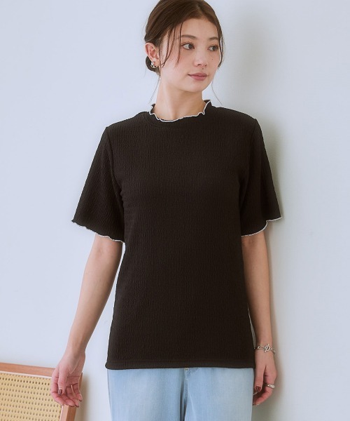 SMILE LAND（スマイルランド）の「＜大きいサイズ＞ 配色カットソージャガード半袖プルオーバー（Tシャツ/カットソー・レディース・ブラック系/ホワイト系・L/LL/3L/4L/5L）」の11枚目の写真