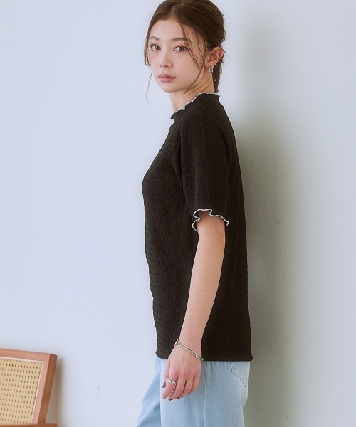 SMILE LAND（スマイルランド）の「＜大きいサイズ＞ 配色カットソージャガード半袖プルオーバー（Tシャツ/カットソー・レディース・ブラック系/ホワイト系・L/LL/3L/4L/5L）」の12枚目の写真