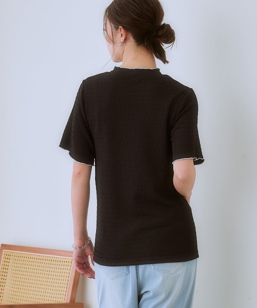 SMILE LAND（スマイルランド）の「＜大きいサイズ＞ 配色カットソージャガード半袖プルオーバー（Tシャツ/カットソー・レディース・ブラック系/ホワイト系・L/LL/3L/4L/5L）」の13枚目の写真