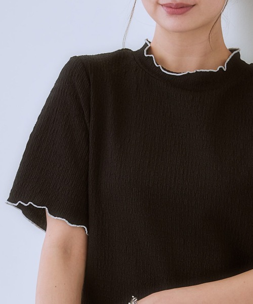 SMILE LAND（スマイルランド）の「＜大きいサイズ＞ 配色カットソージャガード半袖プルオーバー（Tシャツ/カットソー・レディース・ブラック系/ホワイト系・L/LL/3L/4L/5L）」の14枚目の写真