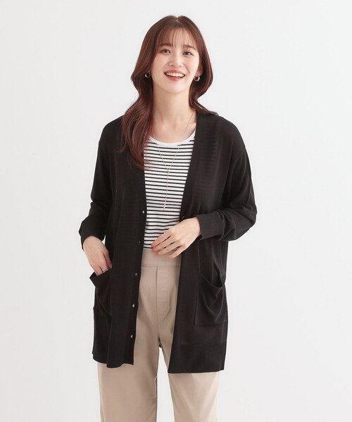 DRESKIP（ドレスキップ）の「【洗える/UV】さらっと羽織れる ミドル丈Vネックカーディガン（カーディガン/ボレロ・レディース・イエロー/ライトグレー/グレー/ブラック・01/02/03）」の6枚目の写真