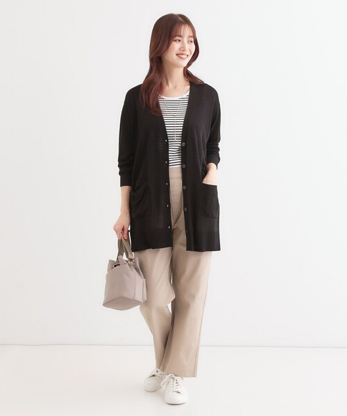 DRESKIP（ドレスキップ）の「【洗える/UV】さらっと羽織れる ミドル丈Vネックカーディガン（カーディガン/ボレロ・レディース・イエロー/ライトグレー/グレー/ブラック・01/02/03）」の8枚目の写真