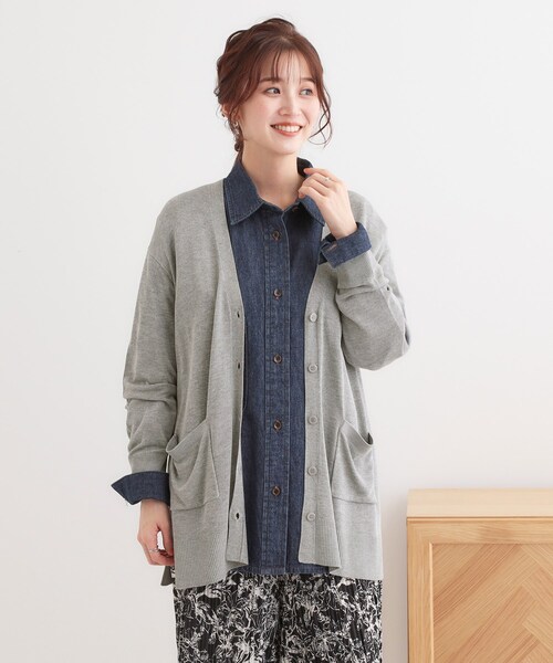 DRESKIP（ドレスキップ）の「【洗える/UV】さらっと羽織れる ミドル丈Vネックカーディガン（カーディガン/ボレロ・レディース・イエロー/ライトグレー/グレー/ブラック・01/02/03）」の13枚目の写真