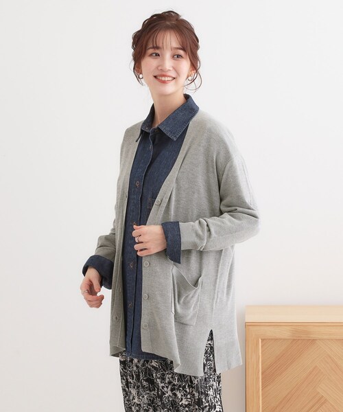 DRESKIP（ドレスキップ）の「【洗える/UV】さらっと羽織れる ミドル丈Vネックカーディガン（カーディガン/ボレロ・レディース・イエロー/ライトグレー/グレー/ブラック・01/02/03）」の14枚目の写真