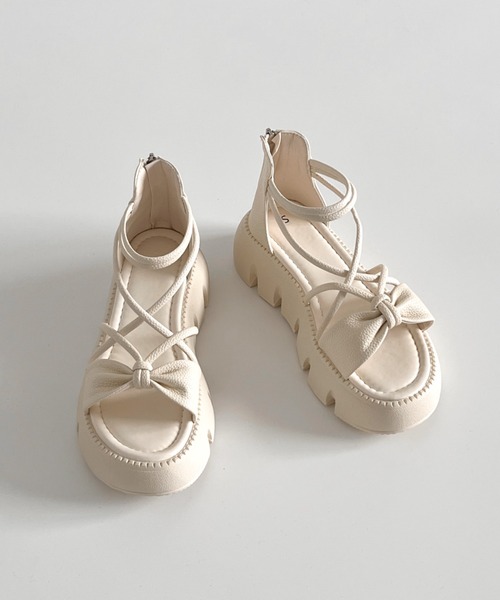 Shoes in Closet（シューズインクローゼット）の「軽量厚底 やわらか コードストラップ バックファスナー リボン サンダル 993（サンダル・レディース・ブラック/アイボリー・S/M/L/LL/3L）」の11枚目の写真