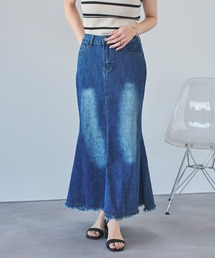 LinoU.（リノユー）の「裾フリンジデニムマーメイドロングスカート（デニムスカート）」