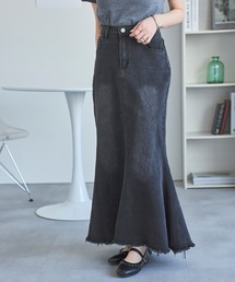 LinoU.（リノユー）の「裾フリンジデニムマーメイドロングスカート（デニムスカート）」