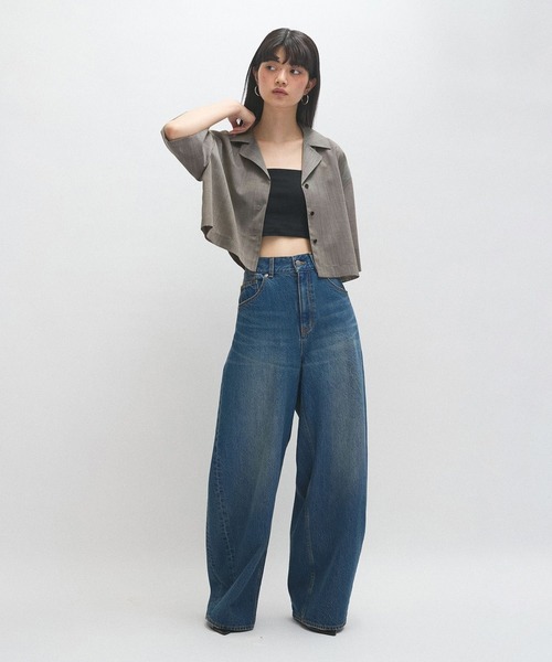 ADAM ET ROPÉ アダムエロペ バックタックワイドデニム　ブルー アダム エ ロペ ADAM ET ROPE' 【サステナブル】バックタック