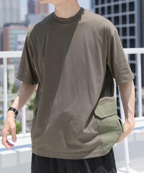ITEMS URBANRESEARCH（アイテムズ アーバンリサーチ）の「サイドポケットキリカエクルーネックTシャツ（Tシャツ/カットソー・メンズ・ブラック/グレー系その他/カーキ/チャコールグレー/ホワイト・MEDIUM/LARGE/X-LARGE）」の5枚目の写真