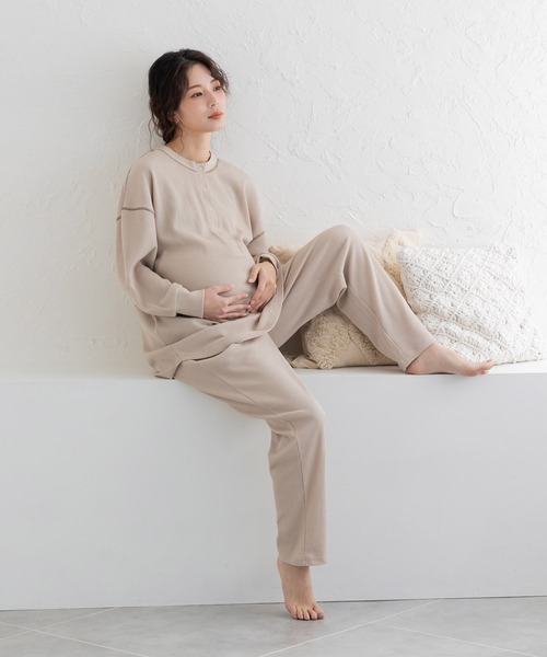 フェリシモMama(フェリシモママ)の「Moredde ワッフル素材のルームウェアセット(マタニティウェア/グッズ・レディース・ブラウン/ベージュ・M/LL/L)」の10枚目の写真