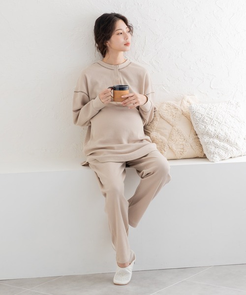 フェリシモMama(フェリシモママ)の「Moredde ワッフル素材のルームウェアセット(マタニティウェア/グッズ・レディース・ブラウン/ベージュ・M/LL/L)」の11枚目の写真