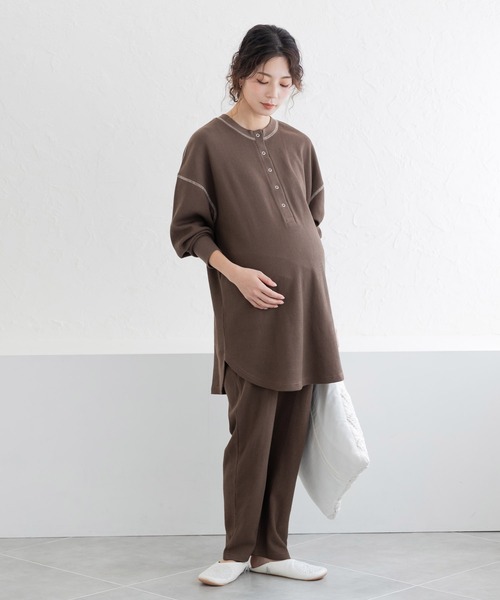 フェリシモMama(フェリシモママ)の「Moredde ワッフル素材のルームウェアセット(マタニティウェア/グッズ・レディース・ブラウン/ベージュ・M/LL/L)」の3枚目の写真