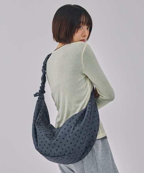 Unblend】2WAY ドット柄 ハーフムーン ギャザー ハンドルバッグ