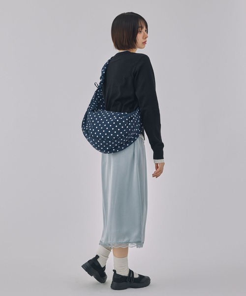 Unblend】2WAY ドット柄 ハーフムーン ギャザー ハンドルバッグ