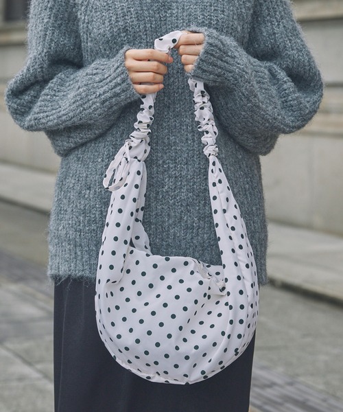 Unblend】2WAY ドット柄 ハーフムーン ギャザー ハンドルバッグ