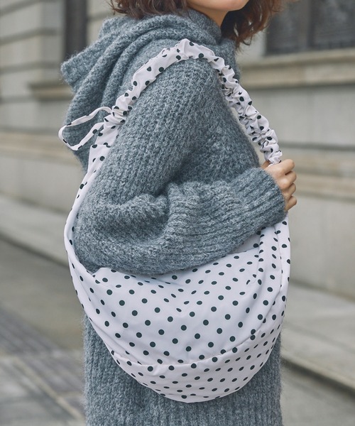 Unblend】2WAY ドット柄 ハーフムーン ギャザー ハンドルバッグ