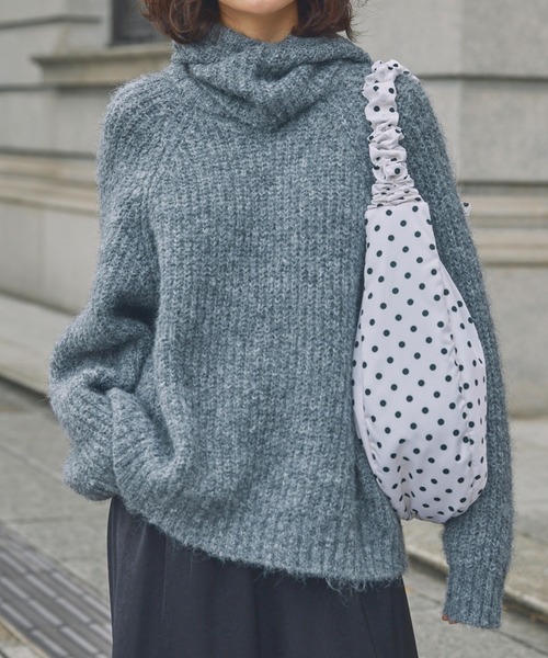 Unblend】2WAY ドット柄 ハーフムーン ギャザー ハンドルバッグ