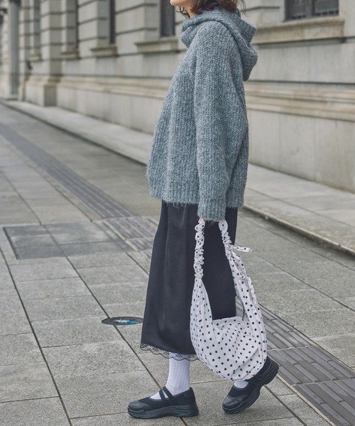 Unblend】2WAY ドット柄 ハーフムーン ギャザー ハンドルバッグ