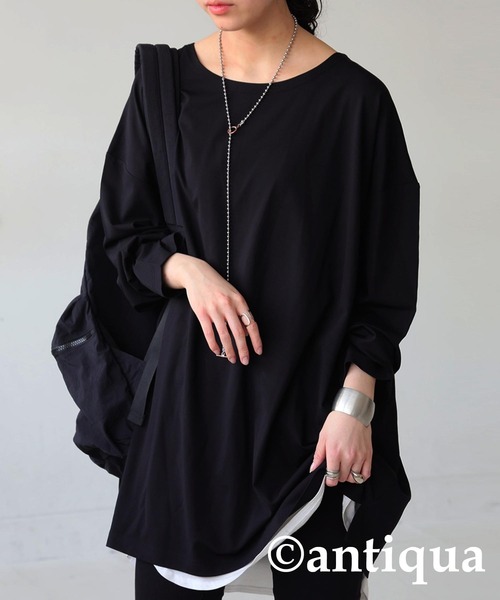 antiqua(アンティカ)の「無地 長袖 ロンT(Tシャツ/カットソー・レディース・ホワイト/モスグリーン/グリーン系その他/ネイビー/チャコールグレー/ブラック・P/R)」の3枚目の写真