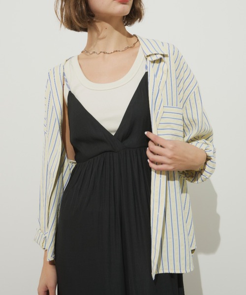 Unitage（ユニテージ）の「サッカーストライプシャツ（シャツ/ブラウス・レディース・ピンク/イエロー・FREE）」の7枚目の写真