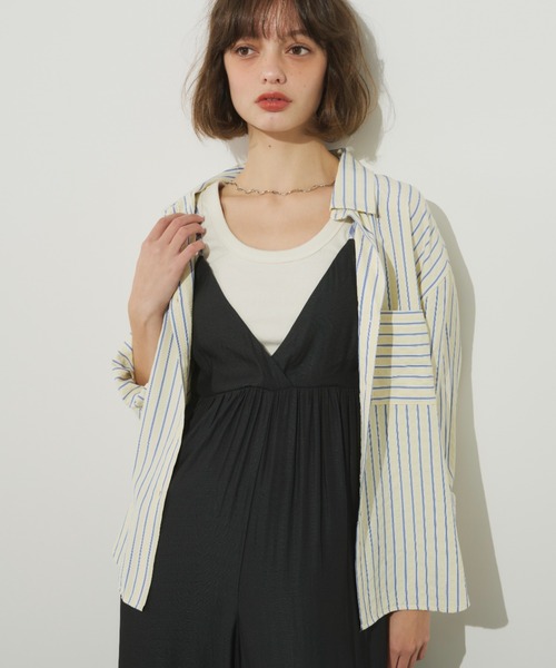 Unitage（ユニテージ）の「サッカーストライプシャツ（シャツ/ブラウス・レディース・ピンク/イエロー・FREE）」の8枚目の写真