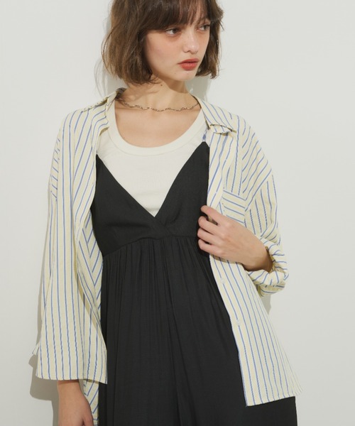 Unitage（ユニテージ）の「サッカーストライプシャツ（シャツ/ブラウス・レディース・ピンク/イエロー・FREE）」の3枚目の写真