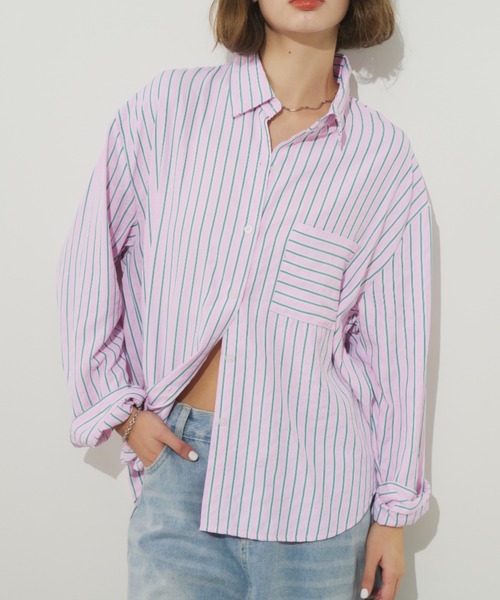 Unitage（ユニテージ）の「サッカーストライプシャツ（シャツ/ブラウス・レディース・ピンク/イエロー・FREE）」の13枚目の写真