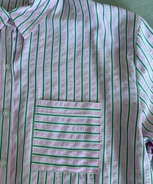 うさとの服　usaato オリーブ ストライプシャツ うさとの服 usaato オリーブ ストライプシャツ レディース
