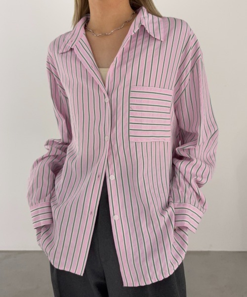 Unitage（ユニテージ）の「サッカーストライプシャツ（シャツ/ブラウス・レディース・ピンク/イエロー・FREE）」の18枚目の写真