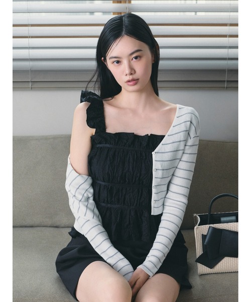 セール】クロップドⅤネックリブカーディガン／UVカット（ニット