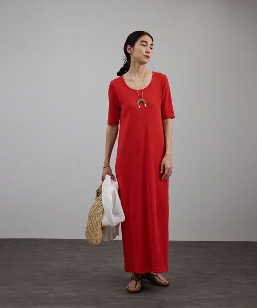 SALON adam et rope'（サロン アダム エ ロペ）の「［UVケア・洗える］プリマベールファームリーリブワンピース（ワンピース・レディース・ブラック/レッド系その他/ブラウン系その他2・FREE）」の6枚目の写真