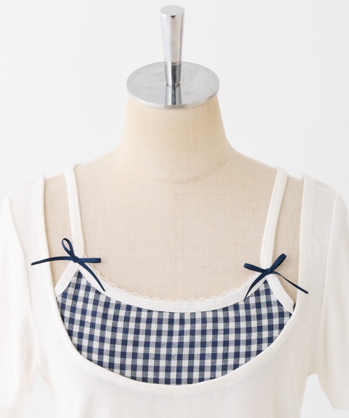 one after another NICE CLAUP(ワンアフターアナザーナイスクラップ)の「チェックレイヤード風トップス(Tシャツ/カットソー・レディース・オフホワイト/ブラック/ネイビー・FREE)」の6枚目の写真