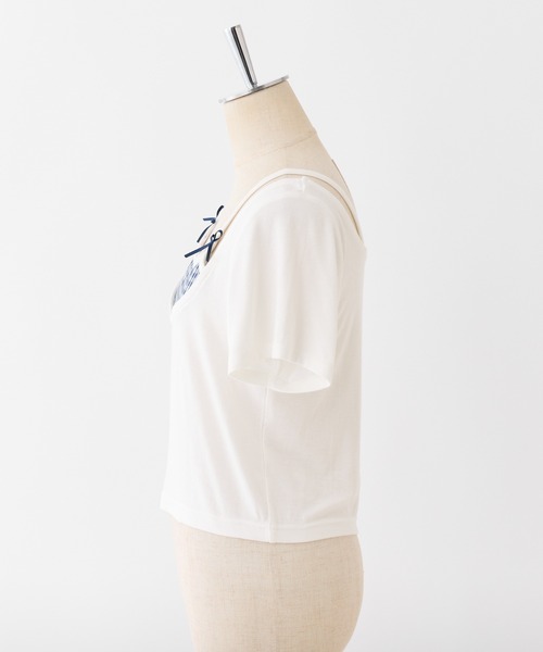 one after another NICE CLAUP(ワンアフターアナザーナイスクラップ)の「チェックレイヤード風トップス(Tシャツ/カットソー・レディース・オフホワイト/ブラック/ネイビー・FREE)」の4枚目の写真